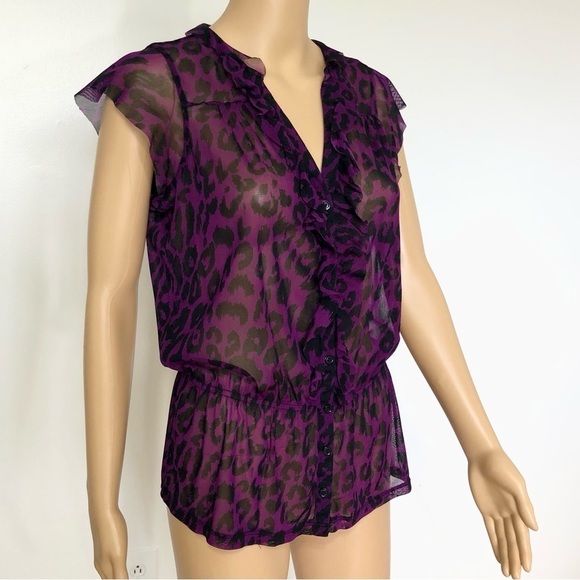 INC International Concepts Purple animal print ruffle blouse Top Size S - Picture 7 of 11